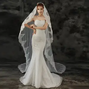 cheerfeel TwoTier with face cover Wedding Veils bridal with comb lace Edge Long Chapel Length