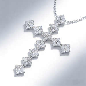 CUSTOM SILVER 10K/14K/18K GOLD PLATED LAB GROWN CVD DIAMOND CLASSIC ENGAGEMENT GIFT SWEATER <b>CHAIN</b> NECKLACE <b>CROSS</b> PENDANT VS - Product Image 2