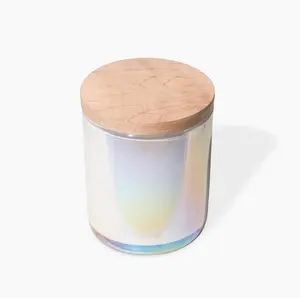奢华闪亮多彩12盎司300毫升彩虹全息广口玻璃蜡烛罐彩虹蜡烛容器