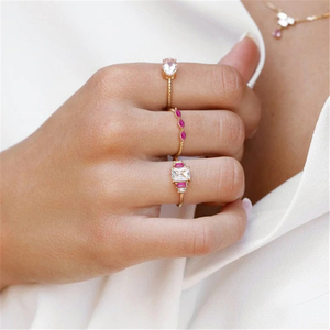 CANNER S925 Sterling <b>Silver</b> INS Geometric Pink Marquise Morganite Twist <b>Band</b> <b>Ring</b> Zircon Step <b>Ring</b> - Product Image 5