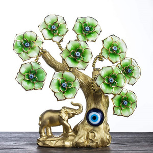<span class=keywords><strong>Albero</strong></span> della fortuna in oro blu malocchio turco con figurina di elefante e fiori verdi per la decorazione domestica - Product Image 2
