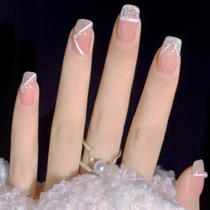 Xiaohongshu vente chaude ongles portables mi-longueur perle scintillante conseils de blanchiment gros ongles autocollants gelée colle - Product Image 3