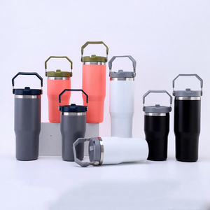 Gobelet isotherme sous vide en acier inoxydable 20oz/30oz avec poignée, couvercle et paille, isolation thermique 6-12 heures pour voiture et extérieur, entrepôt US - Product Image 1