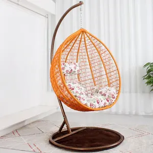 Hot Sale Gartenmöbel Moderne Patio Schaukeln Single Adult Seat Garden Rattan Hanging Round Egg Chair Schaukel mit Stand Metall