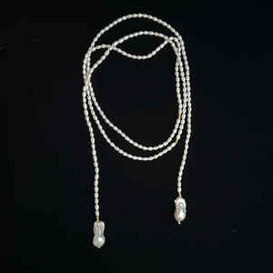 Cadena de Perlas de Agua Dulce Naturales con Cuentas de Arroz, Larga y Enrollada, de Plata 925, Estilo Vintage, para Suéter, para Bodas, Compromisos y Fiestas - Product Image 2