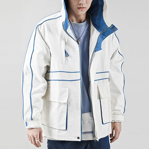 Logo personnalisé Contraste Couleur <span class=keywords><strong>Pas</strong></span> <span class=keywords><strong>Cher</strong></span> Hommes Coton À Capuche Zippé Poches Cargo Décontractés <span class=keywords><strong>Veste</strong></span> Coupe-Vent - Product Image 3