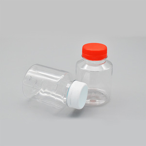 Transparent Pet Bottles Round Screw <b>Cap</b> For Wine Beverage Packaging 250Ml <b>Plastic</b> Container With White And Red Lid - Product Image 3
