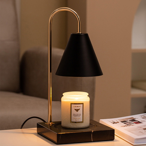 Lámpara Calentadora de Velas Eléctrica, Lámpara de Mesa para Dormitorio, de Madera y Mármol, con Interruptor de Brillo Ajustable y Regulador de Intensidad - Product Image 4