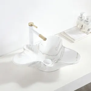 פטנט יסון פורצלן כלי סניטריים קערת כיור אמבטיה בעבודת יד כיור אגן שיש עיצוב עמיד כיור קרמי