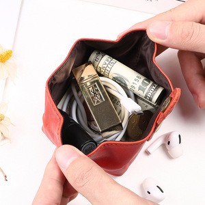 Porte-monnaie vintage en cuir véritable avec bouton, compact, portable, pour pièces de monnaie, clés, cartes, écouteurs, unisexe, simple et polyvalent - Product Image 3
