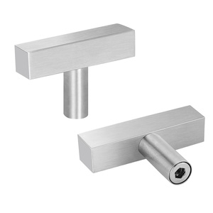 Modern <strong>Square</strong> T-Bar Handle Stainless Steel Silver Hollow Furniture Hardware <strong>Knobs</strong> for Kitchen Bedroom Cabinets Dresser <strong>Drawer</strong> - Product Image 5