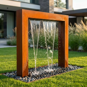 Fontaine d'eau moderne en acier corten, décoration de jardin extérieure, cascade rectangulaire autoportante, finition naturelle - Product Image 5