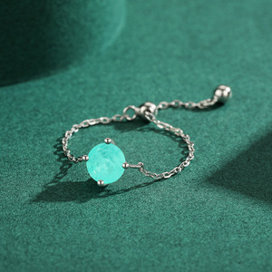 S925 Sterling Silver Round Icy Lake Blue Gem Pull Chain <b>Ring</b> Minimalist <b>Adjustable</b> Flexible Finger Accessory For Women - Product Image 5