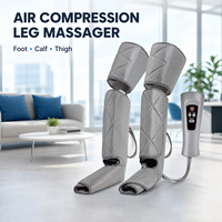 Enveloppes de massage des jambes à compression d'air avec 4 modes, 4 niveaux d'intensité, contrôleur et coussinets d'extension pour pieds, mollets et cuisses, gris