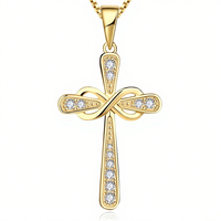 Pendentif Croix Plaqué Or Zircone Infinity Collier Crucifix Homme Hip Hop Mathématiques Célestes Algorithme Éternel Déclaration