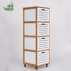 Carrello <span class=keywords><strong>Mobile</strong></span> a 4 Cassetti in Bambù, Versatile Armadietto con Ruote per Cucina, <span class=keywords><strong>Bagno</strong></span>, Camera da Letto e Ufficio Domestico - Product Image 3