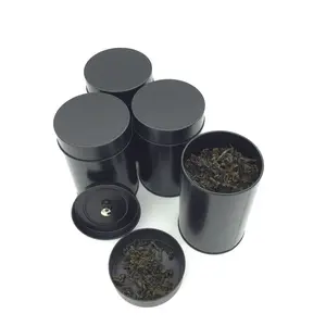 Round Tea Tin Box With Inner Lid Black And White Color