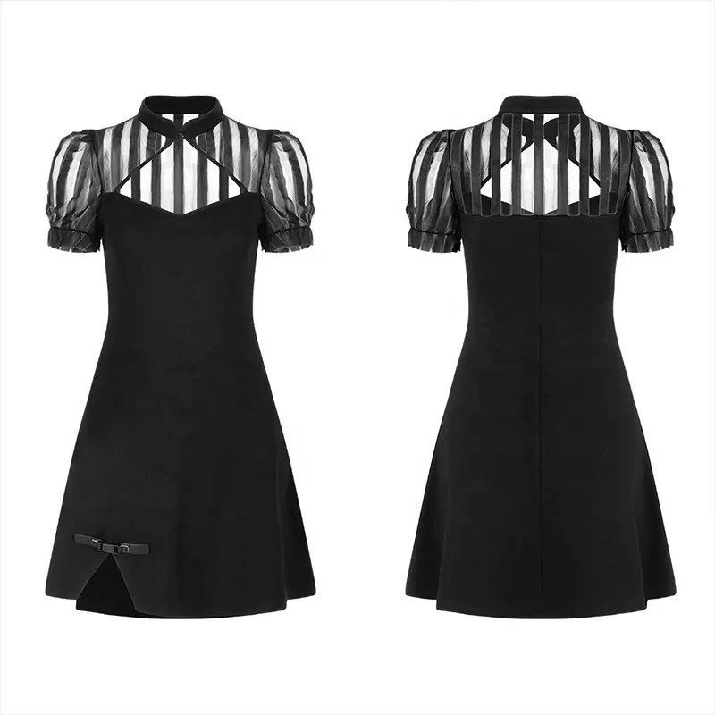 Chinese style stringy selvedge puff sleeve dress OPQ-753LQF Improved cheongsam dress Gothic black sexy dress