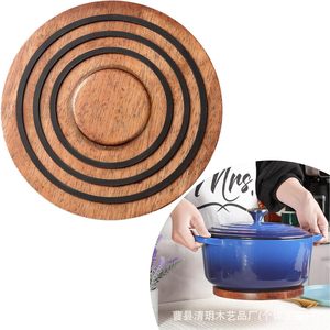 Wooden Round Magnetic Heat Insulating Pot Mat Acacia Wood With Magnetic Base <b>Kitchen</b> Countertop Casserole Pad Anti Scalding - Product Image 1