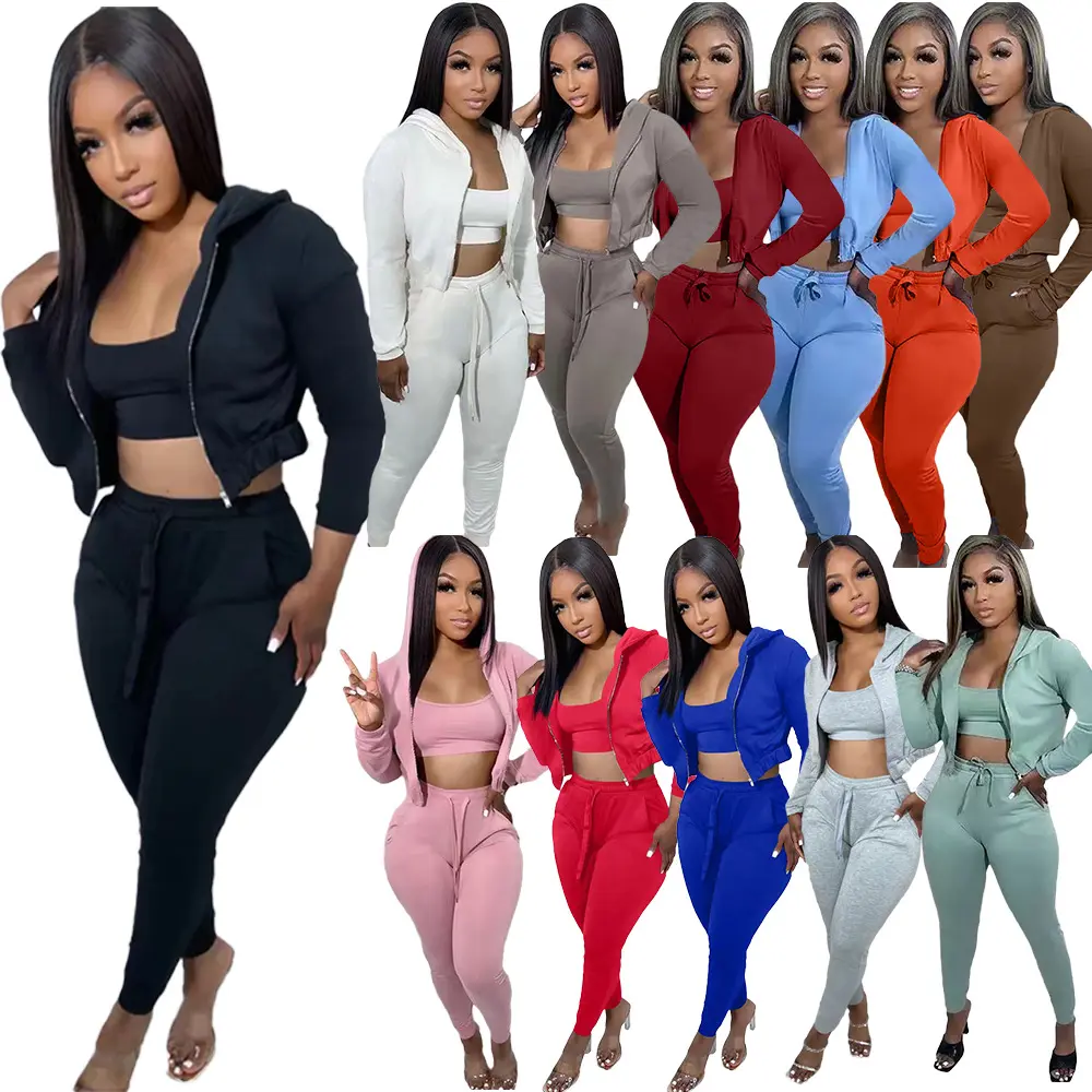 Hot women clothing Fashion Ladies casual 3 Piece Hooded Sweatsuit Casual Jogging Autumn Plus Size Womens Three Piece Set