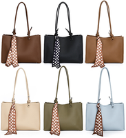 Sac fourre-tout en cuir PU pour femme, sac à main à pois avec foulard, fermeture magnétique, fermeture éclair, sac à bandoulière de travail, fond à rivets, personnalisable OEM, vente en gros