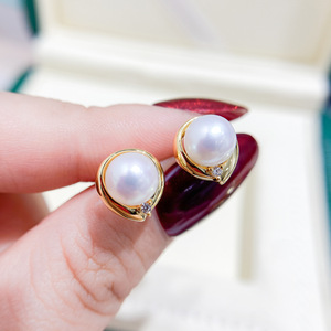 Boucles d'oreilles fines en argent S925, accessoires en perles DIY avec des perles rondes de 7-8 mm, plateau vide pour bijoux fantaisie - 22088 - Product Image 1