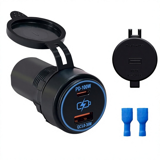 100W Dual USB Car Charger Socket PD100W QC3.0 Fast Charging Type C & Type A Ports