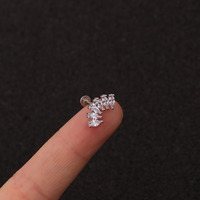 Labret Plat 16G Acier Inoxydable Bijou d'Oreille Plaqué Or Cristal Cœur Diamant Asscher CZ 6mm Bijou de Corps pour Cadeau de Mariage