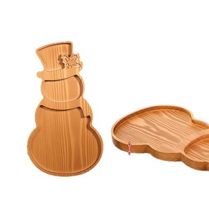 Solid Wood Divided Snowman <b>Tray</b> Christmas <b>Snack</b> Serving Dish Creative Tree Shape For Holiday Decoration - Product Image 2