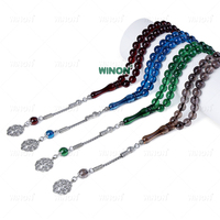 Winon Handgefertigte Transparente Kollektion Harz Bernstein Bakelit Versilberter Kugel-Rosenkranz 10mm 45 Perlen Muslimischer Rosenkranz Gebetskette Tasbih