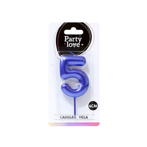 Bougie décorative pour gâteau, numéro 5, bleue, 6 cm, Party Love - Product Image 2