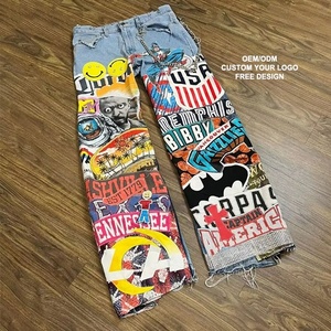 Pantalones de Hombre 2026 de Cintura Alta, Estilo Lavado, Jeans Anchos Extra Grandes con Estampado de Animales de Dibujos Animados, Inspirados en el Estilo Urbano, Hip-Hop y Música Rock - Product Image 2
