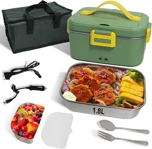 Boîte à lunch électrique 75W Chauffe-nourriture portable Boîtes à lunch chauffantes pour voiture, camion, maison, chauffage des aliments 12V/24V/110V en métal 3 en 1 solide