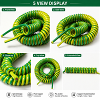 Câble d'alimentation spiralé en PU jaune-vert personnalisé de 3 m, monoconducteur 2,5 mm², fil de terre flexible pour équipement industriel