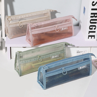 Nouvel étui à crayons étudiant givré Transparent organza fil fermeture éclair sac à crayons pochette à crayons avec papeterie et fournitures scolaires