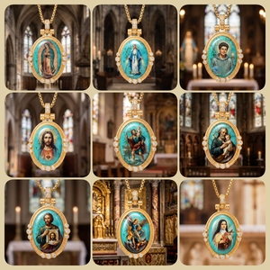 Medalla <span class=keywords><strong>Milagrosa</strong></span> de la Virgen Marí<span class=keywords><strong>a</strong></span> con Colgante de Turquesa, Regalo de Bautismo Católico, Collar Sacramental con Núcleo Intercambiable, Venta al por Mayor - Product Image 2