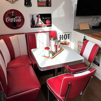 Ensemble de table et chaises de restaurant vintage américain des années 50, rouge et blanc, sièges de banquette mobiles pour café, fast-food