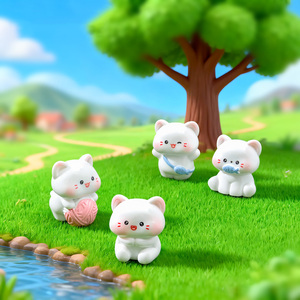 Figurines en résine de chatons Kawaii miniatures blancs, très populaires, pour la décoration de jardins féériques, de gâteaux, de micro-paysages et de projets DIY - Product Image 1