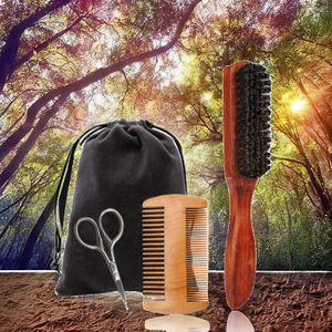 Kit de Cuidado de Barba Portátil con Bolsa de Regalo, Mango de Metal y Juego de Cepillos de Cerdas para Hombre - Product Image 2