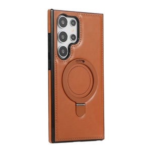 Ring Holder Magnetic Phone Case for Samsung S25 S24 S23 S22 Ultra Plus Wireless Charging Shockproof PU Leather <b>Protector</b> <b>Cover</b> - Product Image 5