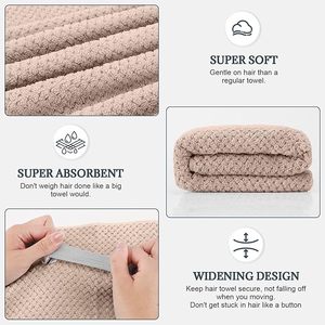 Toalla de microfibra ecológica tejida para el cabello, personalizada, súper suave, absorbente, de secado rápido, control de encrespamiento, con correa elástica para mujer - Product Image 3