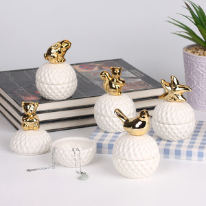 Nordic Golden <strong>Ceramic</strong> Animal <strong>Jewelry</strong> Storage <strong>Box</strong> Necklace Ring Earrings Makeup Mini Desktop Makyaj Organizer - Product Image 4