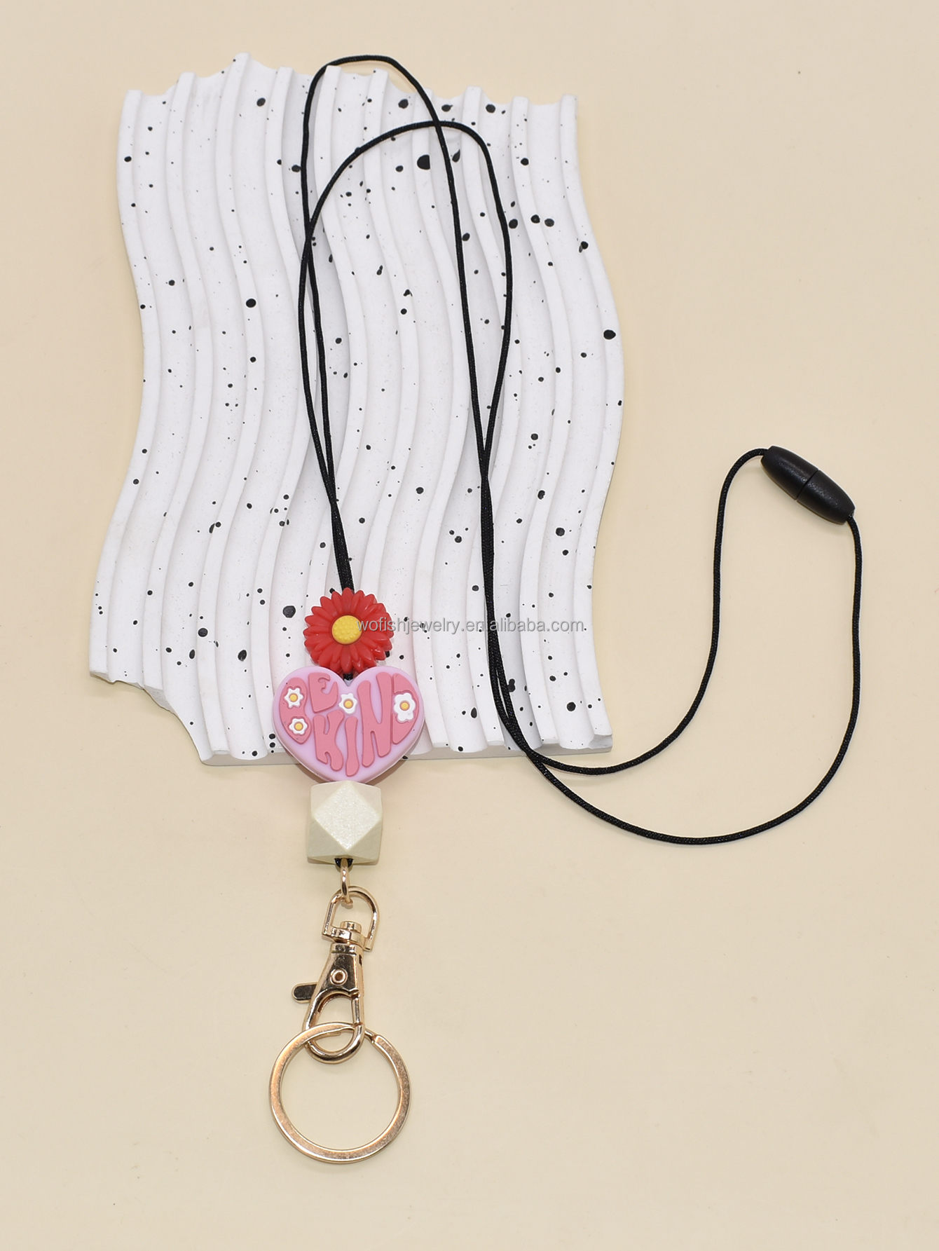 JY Creative Silicone Beaded Lanyard Keychain Necklace Practical Anti-loss Lanyard Jewelry for Teacher Students