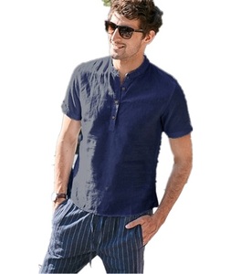 2020 nuevo europeo y americano de los hombres ropa de cuello de manga corta de <span class=keywords><strong>lino</strong></span> y algodón de explosión estilo camisa - Product Image 1