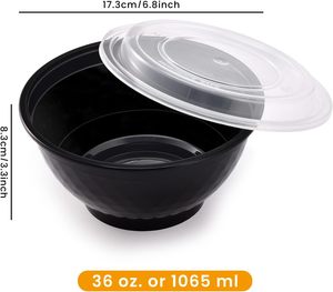 Bol rond jetable en plastique PET épais noir pour ramen, 550 ml, 700 ml, 1000 ml – Idéal pour la restauration à emporter - Product Image 2