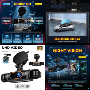 Podofo 3.16'' 1080P Dash Cam Telecamera per Auto con 4 Obiettivi, Registrazione in Loop, Visione Notturna, Sensore G, OEM, Ingrosso - Product Image 2