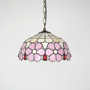 โคมไฟระย้าแก้วแขวนสไตล์โบราณ โมเดิร์น ลายดอกไม้สีชมพู ขนาด 12 นิ้ว สไตล์เรโทร แบบทิฟฟานี่ ไฟ LED แสงวอร์มไวท์ - Product Image 4