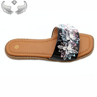 Sandales plates pour femmes, tendance et populaires, pour le quotidien, vente en gros, été, fleurs, strass, légères