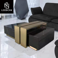 Ensemble table basse rectangulaire de luxe en acier inoxydable avec dessus en marbre de style italien