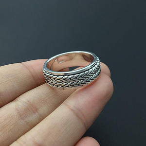 Модные кольца в стиле ретро многослойное кольцо из чистого серебра 925 пробы модная цепочка для мужчин и женщин юбилей вращающееся кольцо из конопли - Product Image 4